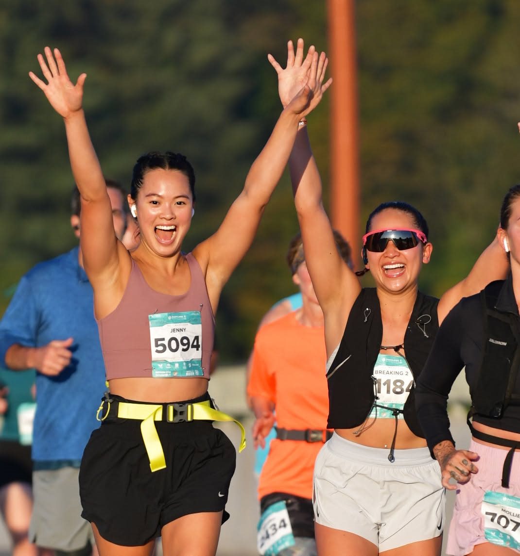 Portland runners celebrating on course